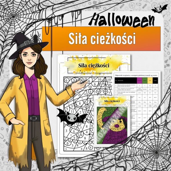 Siła ciężkości - Kolorowanka naukowa (fizyka, kl 7). Halloween.