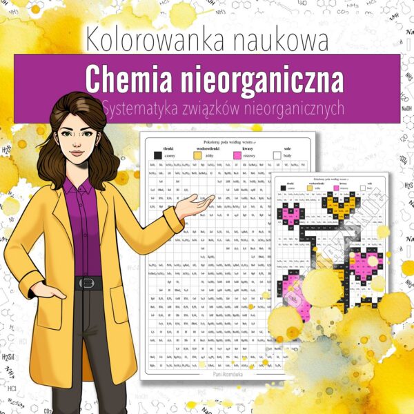 Chemia nieorganiczna: Systematyka związków nieorganicznych - Kolorowanka naukowa (chemia, kl 8). Walentynki.
