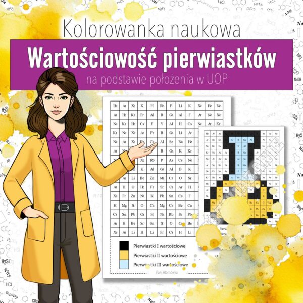 Wiązania i wzory: Wartościowość pierwiastków - Kolorowanka naukowa (chemia, kl 7)