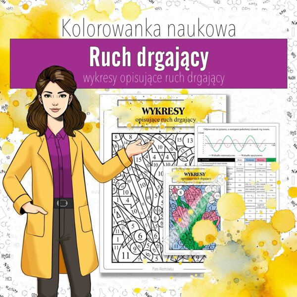 Drgania i fale: Wykresy opisujące ruch drgający - Kolorowanka naukowa (fizyka, kl 8)