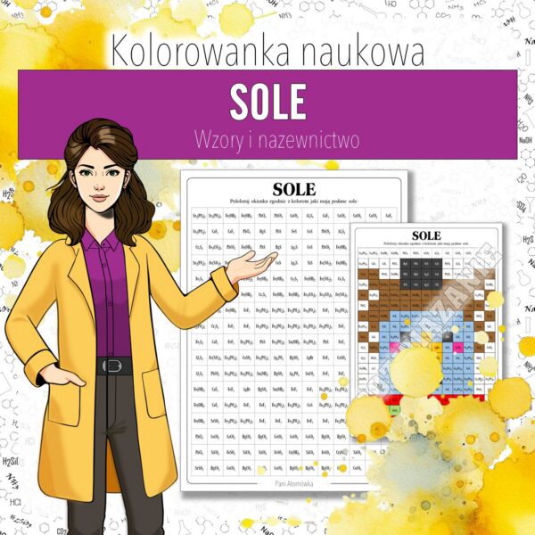 Chemia nieorganiczna: Wzory i nazewnictwo soli - Kolorowanka naukowa (chemia, kl 8). Christmas.