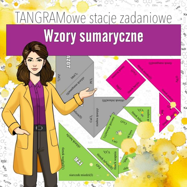 Okladka_Tangramowe_stacje_zadaniowe Wiązania i wzory: Wzory i nazewnictwo prostych związków chemicznych - Tangram, Tangramowe stacje zadaniowe (chemia, kl 7)