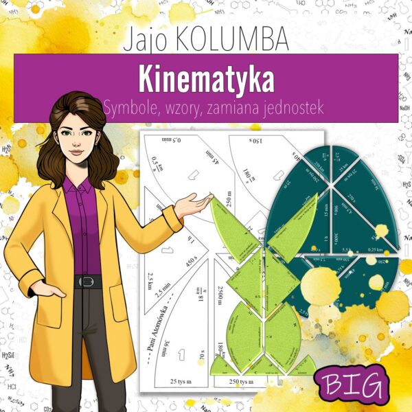 Okladka_Jajo_Kolumba_Kinematyka Kinematyka: Symbole, wzory, zamiana jednostek - Tangram, Jajo Kolumba (fizyka, kl 7). Wielkanoc.