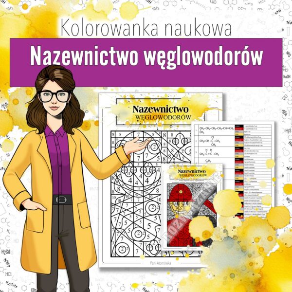 Chemia organiczna: Nazewnictwo węglowodorów - Kolorowanka naukowa (chemia, szkoła średnia)