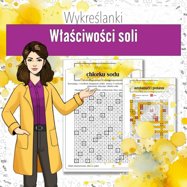 Chemia nieorganiczna: Właściwości i zastosowania soli - Wykreślanka (chemia, kl 8).