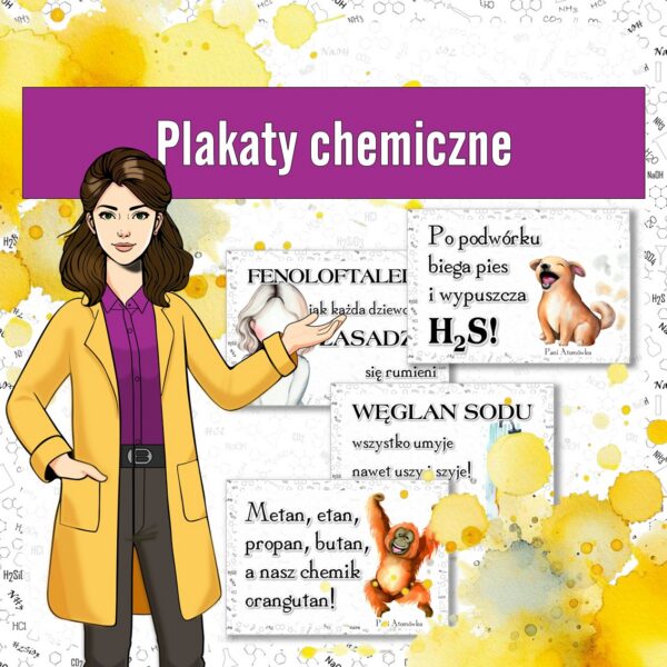 Gazetka do sali lekcyjnej – 4 plakaty chemiczne dla nauczycieli przedmiotów przyrodniczych