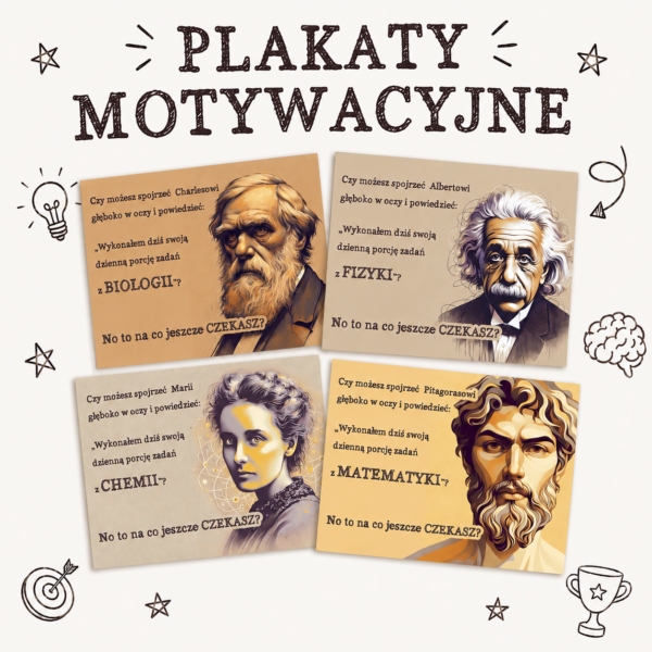 Gazetka do sali lekcyjnej – 4 plakaty motywacyjne dla nauczycieli przedmiotów przyrodniczych