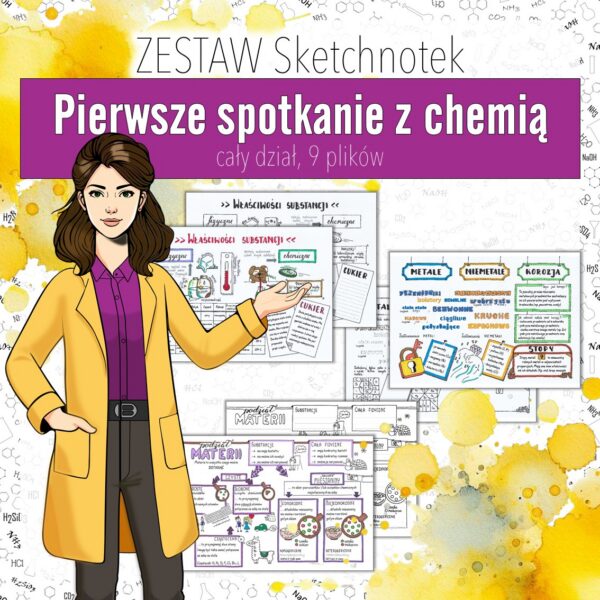 ZESTAW! Podstawy chemii – Sketchnotki z całego działu (chemia, kl 7).
