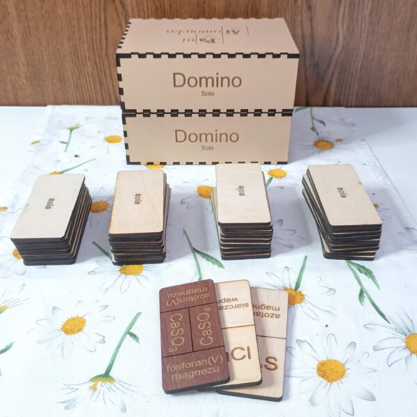 Chemia nieorganiczna: Sole – Gra dydaktyczna z drewna, DOMINO (chemia, kl 8).