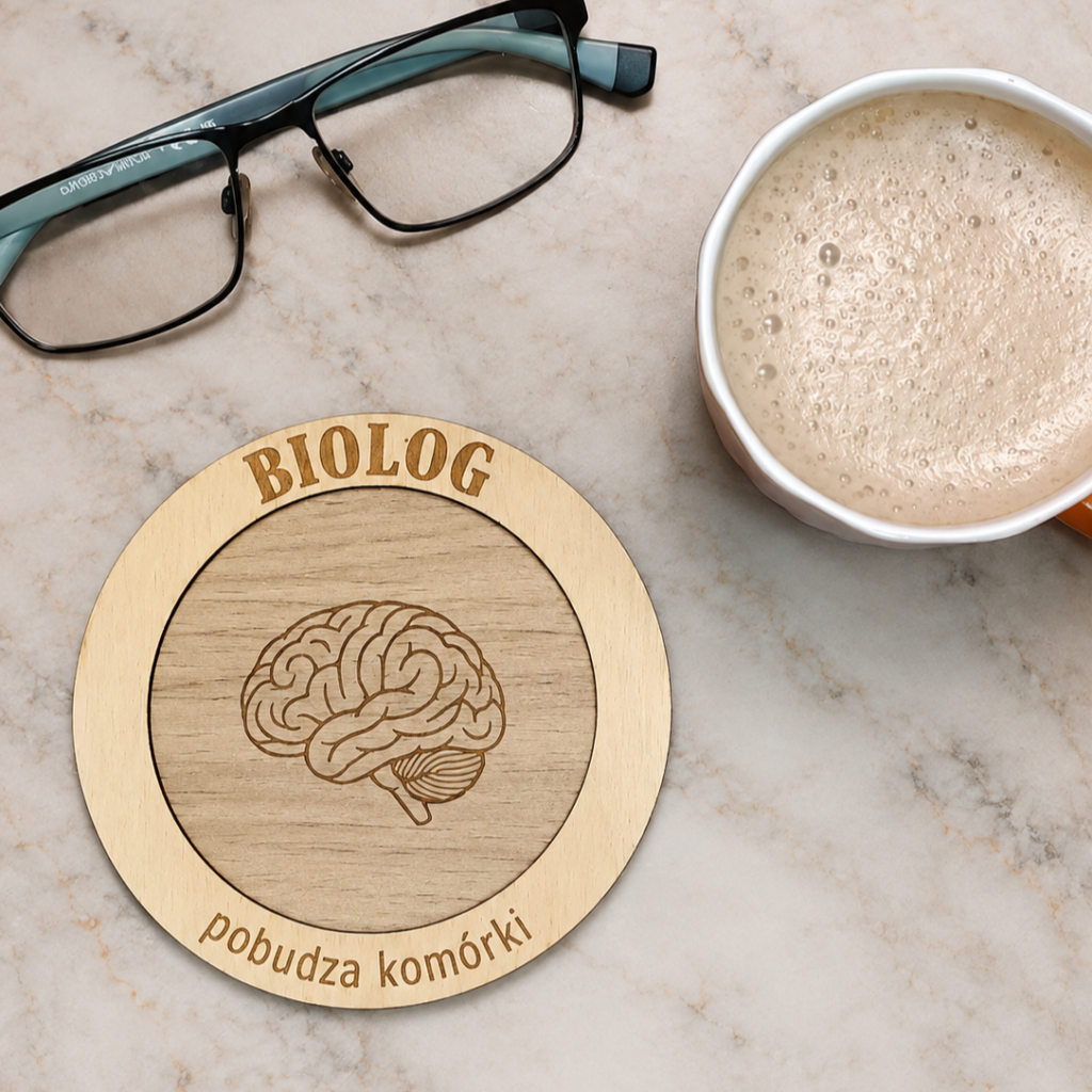 Prezent dla nauczyciela biologii - drewniana podkładka pod kubek „BIOLOG” (Dzień nauczyciela, 14.10)