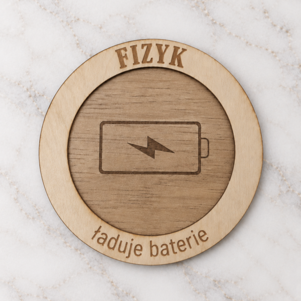 Prezent dla nauczyciela fizyki - drewniana podkładka pod kubek „FIZYK” (Dzień nauczyciela, 14.10)
