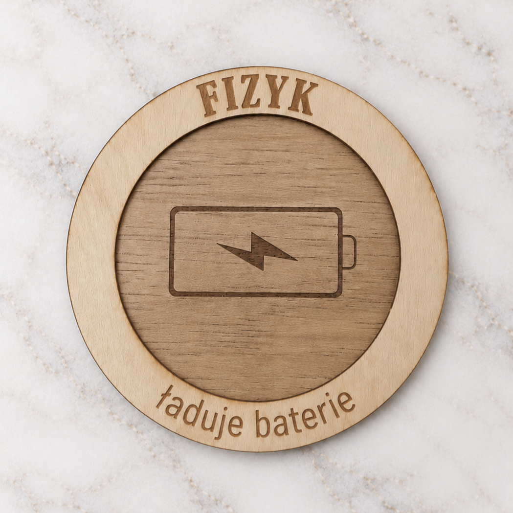 Prezent dla nauczyciela fizyki - drewniana podkładka pod kubek „FIZYK” (Dzień nauczyciela, 14.10)