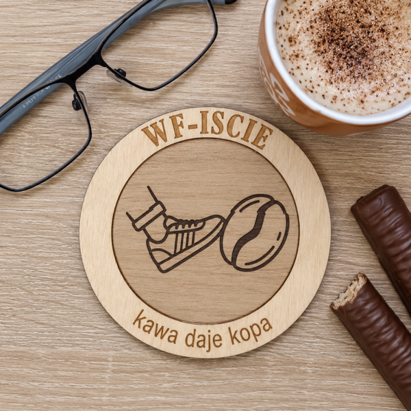 Prezent dla nauczyciela wf - drewniana podkładka pod kubek „WF-ista” (Dzień nauczyciela, 14.10)