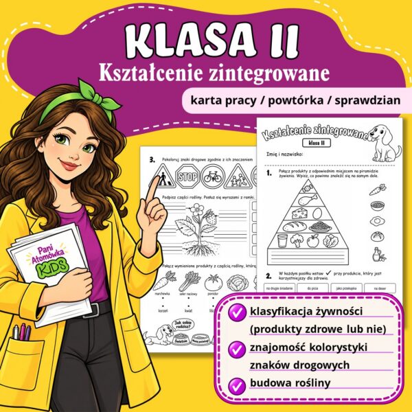 Edukacja przyrodnicza klasa 2: znaki drogowe, nowa piramida żywienia, budowa rośliny | Karta pracy, sprawdzian